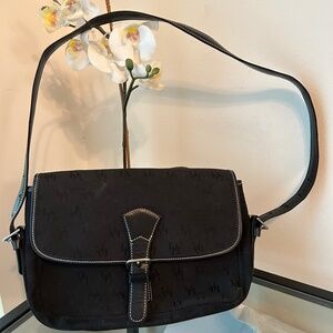 Dooney & Bourke Black Monogram Shoulder Bag With Buckle